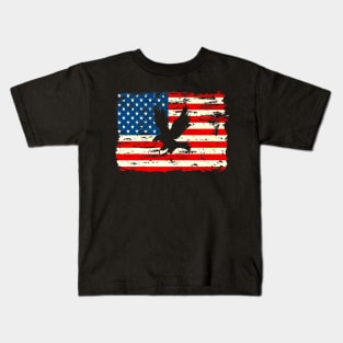 4th July With American Flag And Bald Eagle Kids T-Shirt